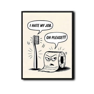 Whimsical Bathroom Humor Poster, Toothbrush And Toilet Paper Comic Print, Funny Sarcastic Wall Art For Powder Room