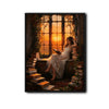 Retro Romantic Canvas Print, Woman Reading Among Old Books, Sunset Window Dark Academia Wall Decor for Book Nook