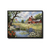 Red Barn Pond Wildflower Canvas Wall Art, American Flag Country Farm Landscape Framed Canvas Print, Farmhouse Patriotic Home Decor