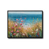 Cliff Wildflower Ocean Landscape Wall Print, Thick Texture Coastal Seascape Canvas for Living Room Bedroom Decor