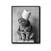 Black White Tabby Cat With Toilet Paper Roll On Head Canvas Wall Art Funny Animal Bathroom Wall Decor For Cat Lovers