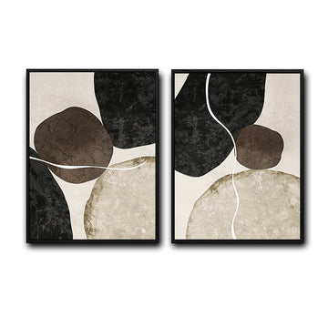 2 Piece Neutral Earth Tone Pebble Abstract Canvas Prints Curved Line Distressed Texture Minimalist Contemporary Wall Art