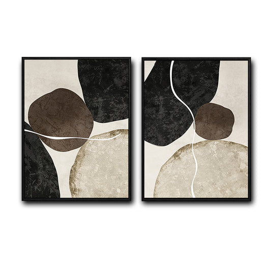 2 Piece Neutral Earth Tone Pebble Abstract Canvas Prints Curved Line Distressed Texture Minimalist Contemporary Wall Art