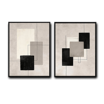 Wabi Sabi Set of 2 Neutral Geometric Abstract Canvas Wall Art Black Beige Wall Decor