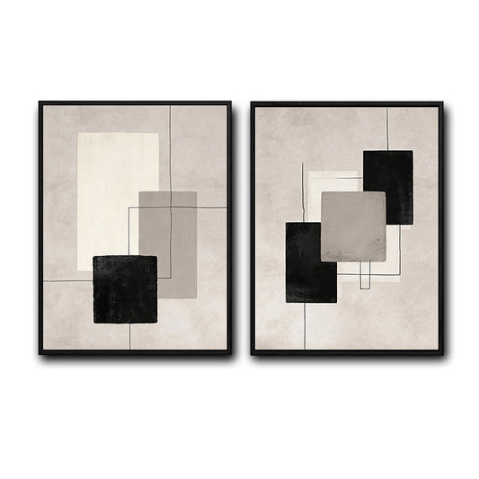 Wabi Sabi Set of 2 Neutral Geometric Abstract Canvas Wall Art Black Beige Wall Decor