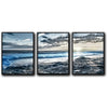 Set of 3 Rocky Beach Ocean Wave Sunset Seascape Framed Wall Art Prints