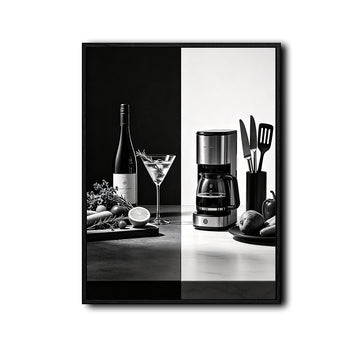 Black & White Split Kitchen Still Life Framed Wall Art Print