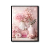 Valentine Pink Floral Perfume Bottle Canvas Wall Art, Soft Pink Rose Peony Vase Still Life Framed Canvas Print, Romantic Coquette Bedroom Vanity Wall Decor