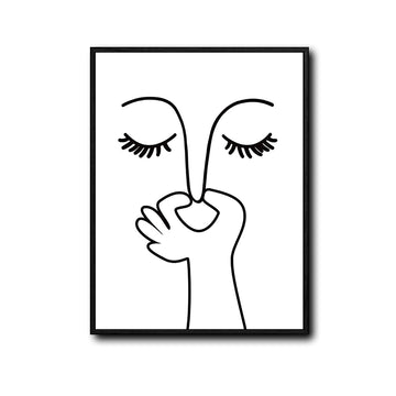 Abstract One Line Art Pinching Nose Face Canvas Wall Art Minimalist Funny Bathroom Wall Decor