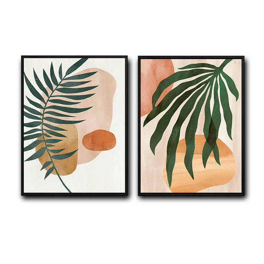 Set of 2 Palm Leaf Boho Botanical Canvas Wall Art Neutral Terracotta Decor