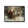 Retro Christmas Santa & White Reindeer Canvas Wall Decor