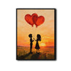 Valentine Couple Silhouette Sunset Canvas Wall Art, Boy Girl With Red Heart Balloons Framed Canvas Print, Romantic Couple Bedroom Wall Decor