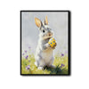 Grey Bunny Holding Yellow Polka Dot Easter Egg Meadow Canvas Wall Art