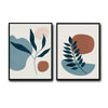 Set of 2 Teal Leaf Boho Botanical Abstract Canvas Wall Art Neutral Decor