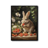 Brown Rabbit Strawberry Basket White Floral Vintage Canvas Wall Art