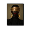 Moody Luxury Portrait Canvas Poster, Black Woman with Gold Blindfold Artwork for Office Gallery Wall Glam Home Decor