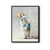 Peeking Grey Bunny Holding Blue Floral Easter Egg Canvas Wall Art