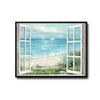 Open White Window Beach Sailboat Canvas Print, Coastal Ocean View Horizontal Wall Art