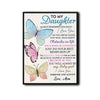 To My Daughter Canvas Print from Mom, Watercolor Butterfly Inspirational Letter Wall Art Gift