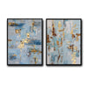 2 Piece Modern Soft Blue Gold Leaf Abstract Canvas Prints Thick Texture Coastal Contemporary Luxury Wall Art