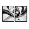 2 Piece Modern Grey Black Fluid Wave Abstract Canvas Prints Translucent Silk Ribbon Contemporary Neutral Wall Art