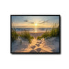 Beach Dunes Sunset Footprints Canvas Print, Coastal Seaside Horizontal Wall Art