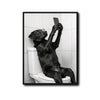 Funny Black Dog Selfie On Toilet Canvas Wall Art Cute Bathroom Decor