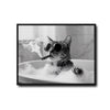 Modern Bathroom Wall Decor, Cool Tabby Cat Wearing Sunglasses Smoking Cigar In Bubble Bathtub, Black And White Photography Style Horizontal Canvas Art, Humorous Pet Artwork