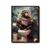 Funny Monkey Reading Newspaper On Toilet Tropical Botanical Bathroom Canvas Wall Art