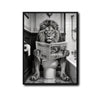 Funny Lion On Toilet Reading Newspaper Canvas Wall Art Cool Bathroom Decor