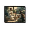 Biblical Scene Canvas Wall Art, Jesus Talking With Samaritan Woman At The Well Vintage Oil‑Style Religious Poster