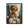 Goldendoodle Dog On Toilet With Phone Canvas Wall Art, Funny Paw Print Pajamas Dog Vertical Print, Humorous Bathroom Restroom Wall Decor