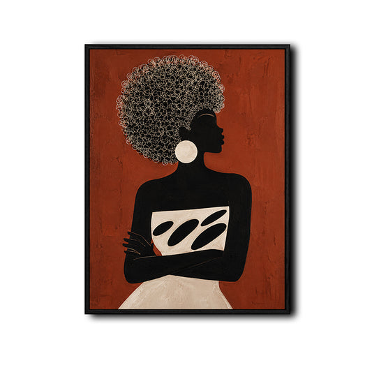 Boho Terracotta Woman Silhouette Canvas Poster, Bold Afro Hairstyle Modern Artwork for Office Gallery Wall Decor