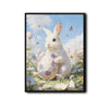 White Bunny Holding Purple Floral Easter Egg Wildflower Meadow Canvas Wall Art