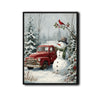 Red Truck Snowman Cardinal Bird Framed Canvas Wall Art, Country Christmas Decor