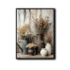 Antique Dried Flower Vase Wall Art, Rustic Pottery Still Life Canvas Print, Framed Wall Decor for Living Room Bedroom