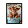 Highland Cow Bathroom Wall Art, Are You Pooping Funny Farm Cow Canvas Print, Cute Fluffy Scottish Cow With Flower Crown Bathroom Decor, Rustic Farmhouse Restroom Sign