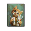 Cute Orange Cat Brushing Teeth Canvas Wall Art Kids Bathroom Cat Decor