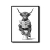 Novelty Highland Cow Wall Canvas, Funny Farm Animal Sitting On Toilet Reading Newspaper Artwork, Rustic Powder Room Decor