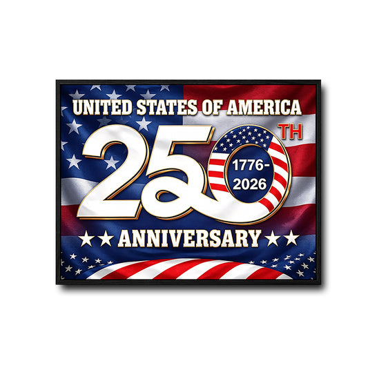 American 250th Anniversary Framed Canvas Print, 1776‑2026 US Bicentennial Plus Patriotic Flag Wall Art for Home Decor