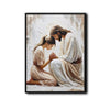 Inspirational Prayer Canvas Wall Art, Jesus Kneeling With Praying Woman Neutral Palette Impasto Religious Poster