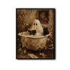 Vintage Ghost Reading Bathtub Black Cat Halloween Framed Wall Art Print