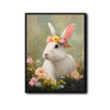 White Rabbit with Flower Crown Wildflower Field Canvas Wall Art