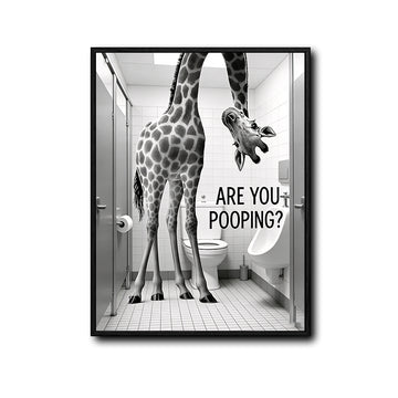 Black White Giraffe Are You Pooping Funny Quote Canvas Wall Art Humorous Animal Bathroom Wall Decor
