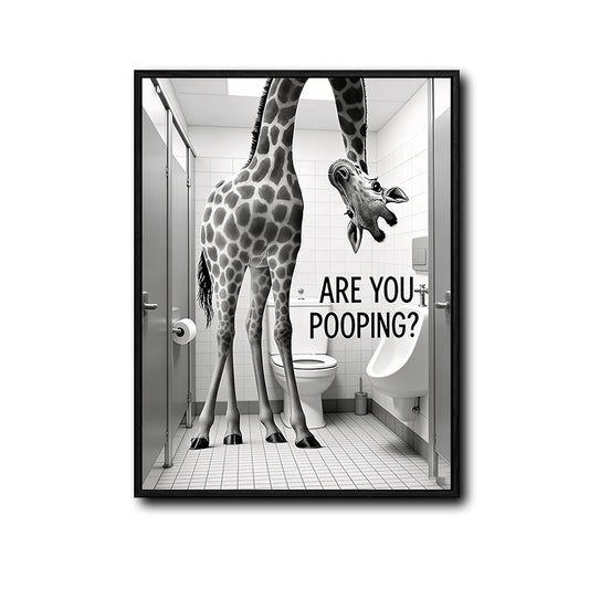 Black White Giraffe Are You Pooping Funny Quote Canvas Wall Art Humorous Animal Bathroom Wall Decor