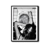 Trendy Black & White Glitter Toilet Girl Wall Art, Edgy Retro Photo Style Bathroom Canvas Poster, Quirky Wall Decor