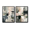 2 Piece Neutral Impasto Abstract Canvas Prints Soft Pink Dark Green Grey Block Painting Organic Modern Wall Art