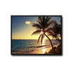 Tropical Palm Tree Beach Sunset Canvas Print, Golden Ocean Coastal Horizontal Wall Art