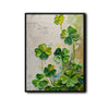 Textured Four Leaf Clover Canvas Wall Art, Impasto Oil Painting Style Lucky Shamrock Print, Neutral Green Vertical Wall Decor for St. Patrick's Day Home Decor