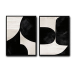 Set of 2 Black & Off White Textured Abstract Neutral Canvas Wall Art
